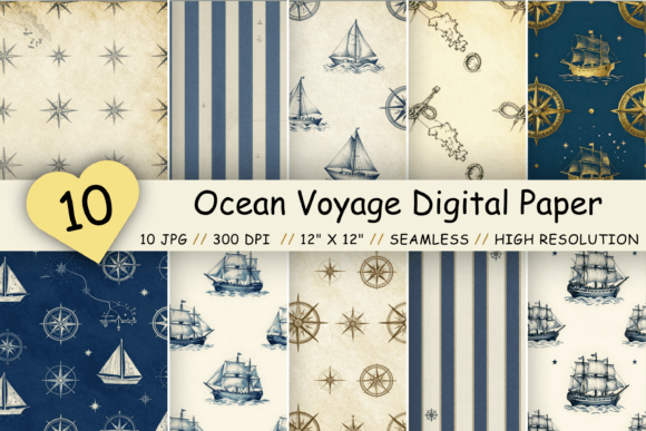 Download Ocean Voyage Digital Paper Pack, Sailing - Digital Collection
