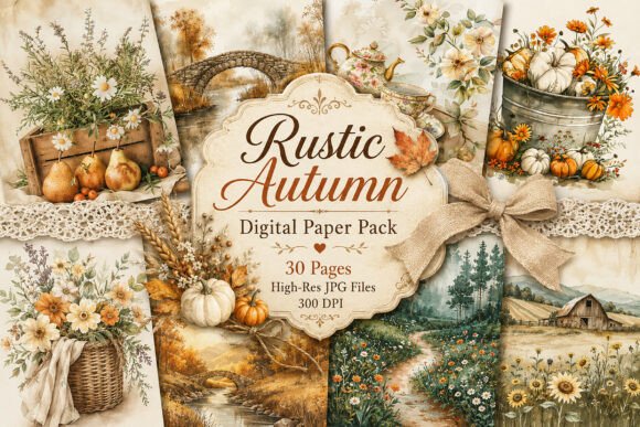Download Rustic Farmhouse Autumn Digital Paper - Digital Collection