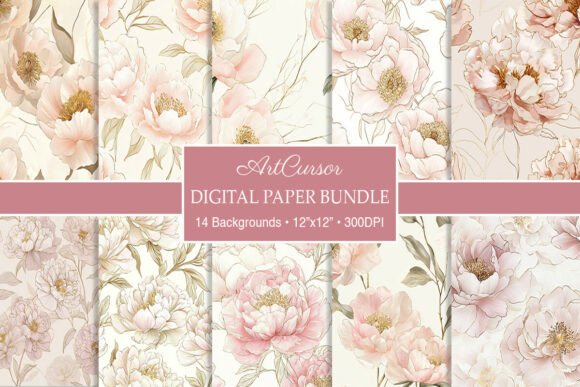 Download Luxury Cream Pink Peonies Digital Paper - Digital Collection