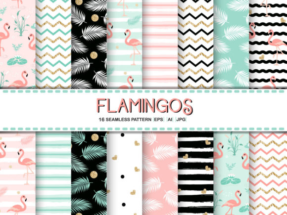 Download Gold Glitter Flamingo Digital Paper - Digital Collection