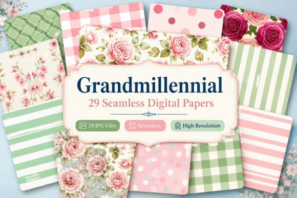Download Grandmillennial Digital Paper Pack - Digital Collection
