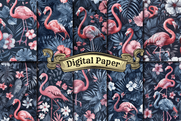 Download Preppy Tropical Flamingo Digital Paper - Digital Collection