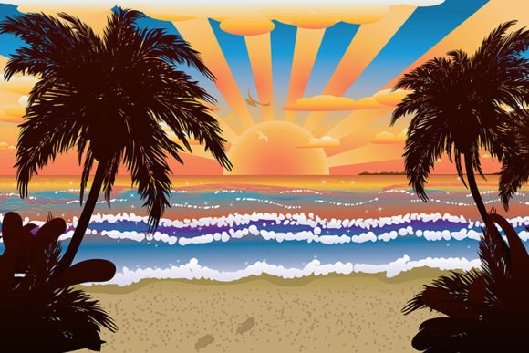 Download Sunset on Beach with Palms - Premium Resources