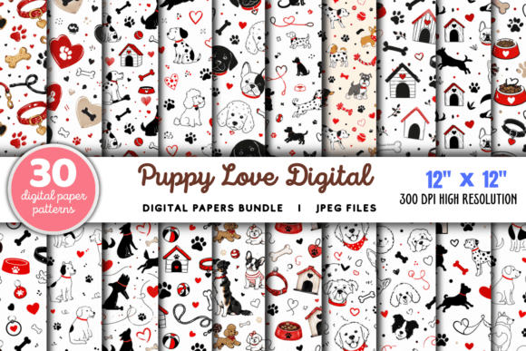 Download Puppy Love Digital Paper Bundle - Digital Collection