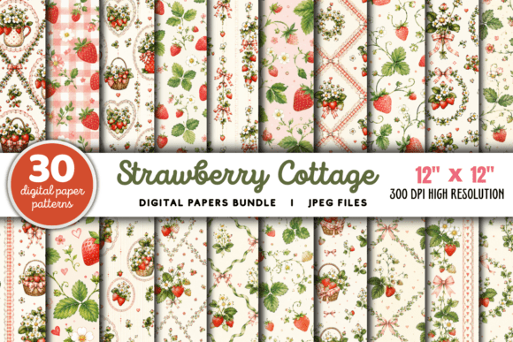 Download Strawberry Cottage Digital Paper Bundle - Digital Collection