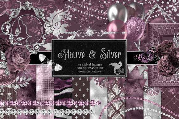 Download Mauve and Silver Digital Scrapbook Kit - Digital Collection