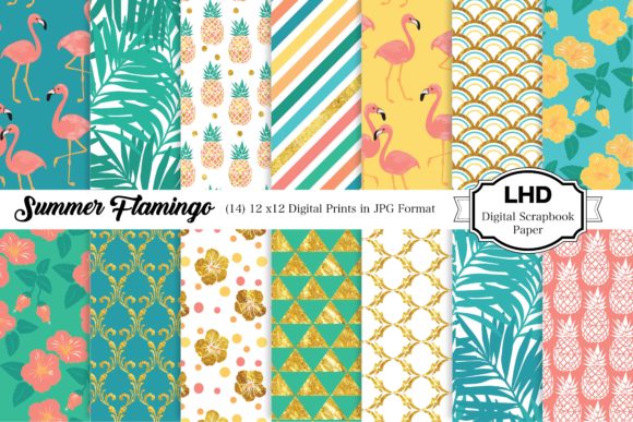 Download Summer Flamingo Digital Paper Patterns - Digital Collection