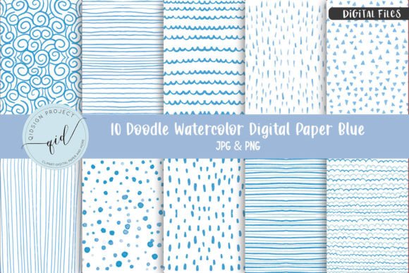 Download Doodle Watercolor Digital Paper Blue | 1 - Digital Collection