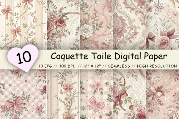 Download Coquette Toile Digital Paper Pack - Digital Collection