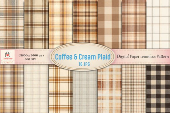 Download Coffee &amp; Cream Plaid Digital Paper - Digital Collection