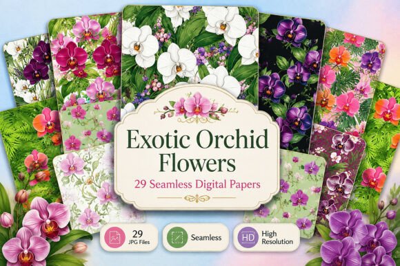 Download Exotic Orchid Flowers Digital Papers - Digital Collection