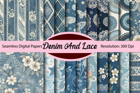 Download Denim and Lace Seamless Digital Paper - Digital Collection
