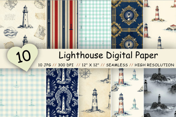 Download Lighthouse Digital Paper Pack, Coastal - Digital Collection