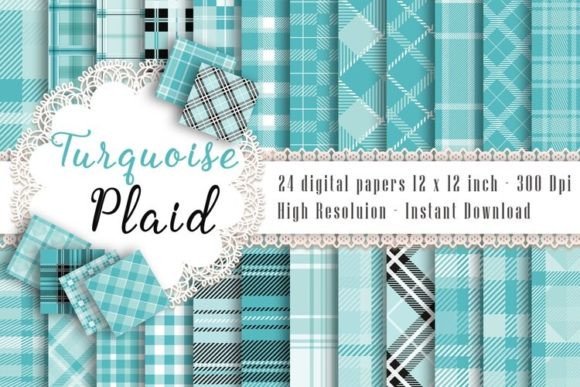 Download Turquoise Plaid Digital Papers - Digital Collection