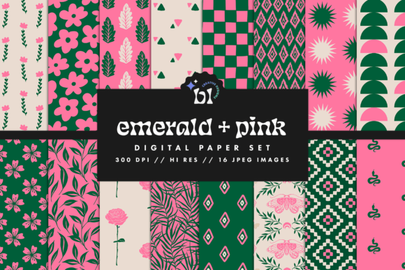 Download Emerald Pink Digital Paper Set - Digital Collection