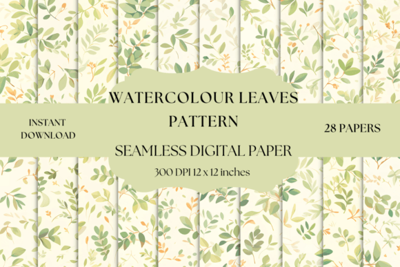 Download Watercolour Leaves Pattern Digital Paper - Digital Collection