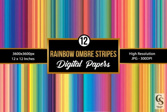 Download Rainbow Ombre Stripes Digital Paper - Digital Collection