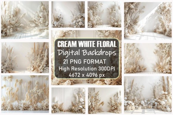 Download Cream White Floral Digital Backdrops - Digital Collection