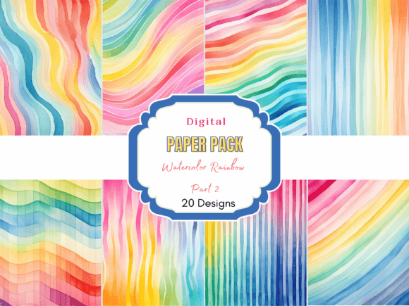 Download Watercolor Rainbow Pattern Digital Paper - Digital Collection