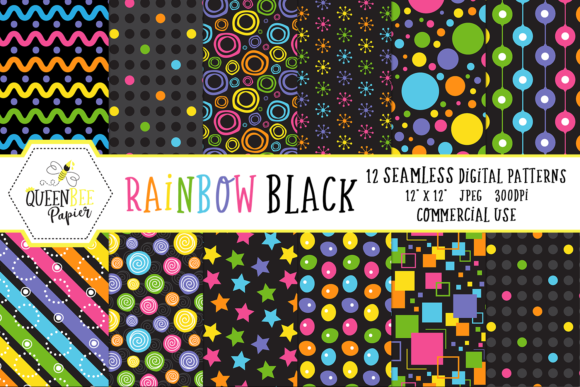 Download Seamless Rainbow Black Digital Paper - Digital Collection