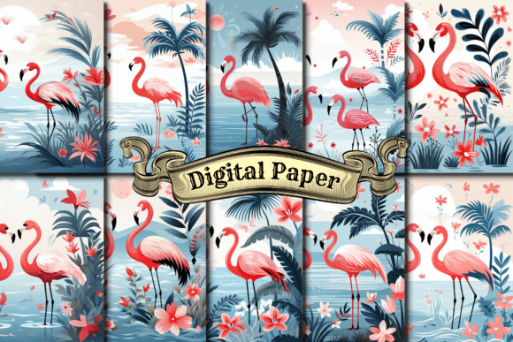 Download Pink Flamingo Digital Paper - Digital Collection