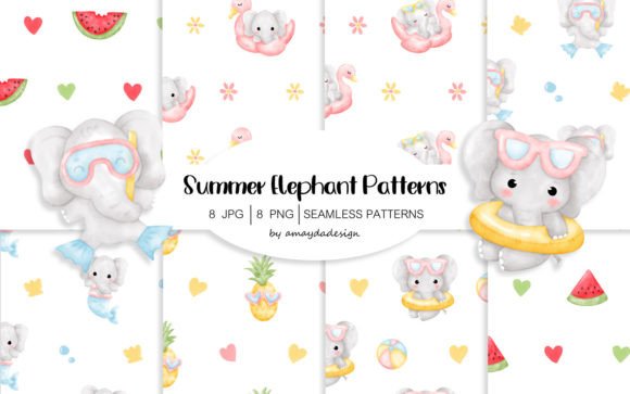 Download Elephant Summer Pattern Digital Paper - Digital Collection