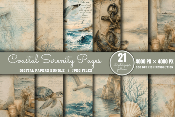 Download Coastal Digital Paper Bundle, Pages - Digital Collection