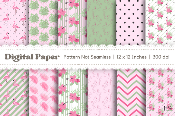 Download 12 Pink Tropical Flamingo Digital Paper - Digital Collection