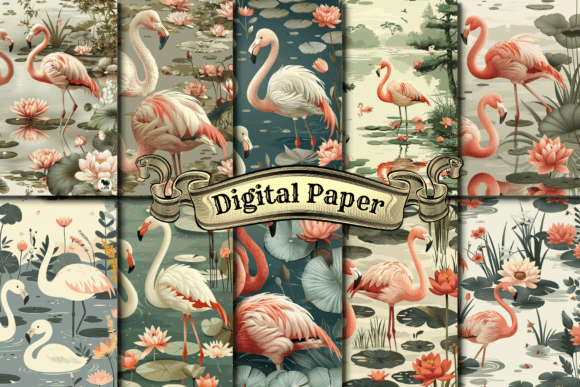 Download Vintage Flamingo Digital Paper - Digital Collection
