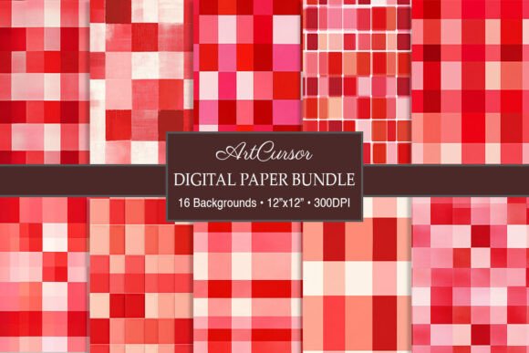 Download Red &amp; White Gingham Plaid Digital Papers - Digital Collection