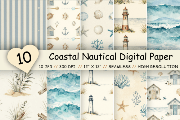 Download Coastal Nautical Digital Paper Pack - Digital Collection