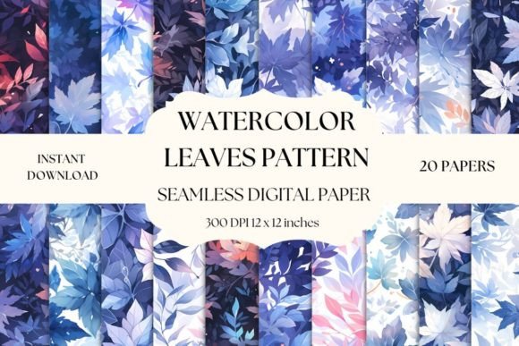 Download Watercolour Leaves Pattern Digital Paper - Digital Collection
