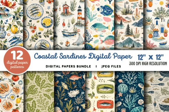 Download Coastal Sardines Digital Paper Bundle - Digital Collection