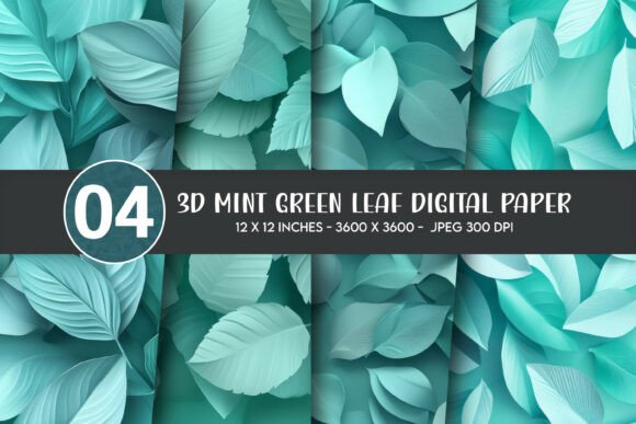 Download 3D Mint Green Leaf Digital Paper - Digital Collection