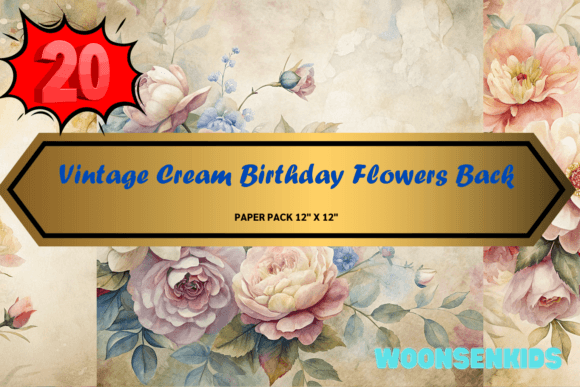 Download 20 Vintage Cream Birthday Flowers Background Watercolor Png Kdp Digital Paper - Digital Collection